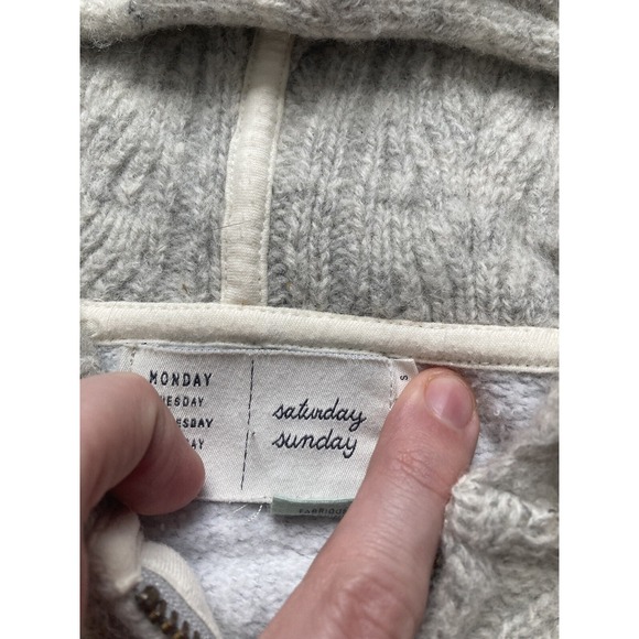 Saturday Sunday Anthropologie Full Zip Hoodie Womens Small Gray Wool Blend Knit - Picture 6 of 10